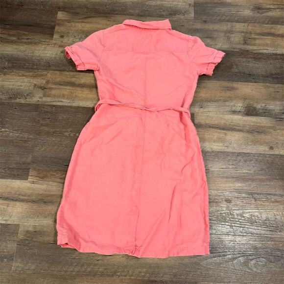 Talbots 100% Irish Linen Belted Shirt Dress Coral Size 10 Knee Length Comfort - Picture 2 of 10